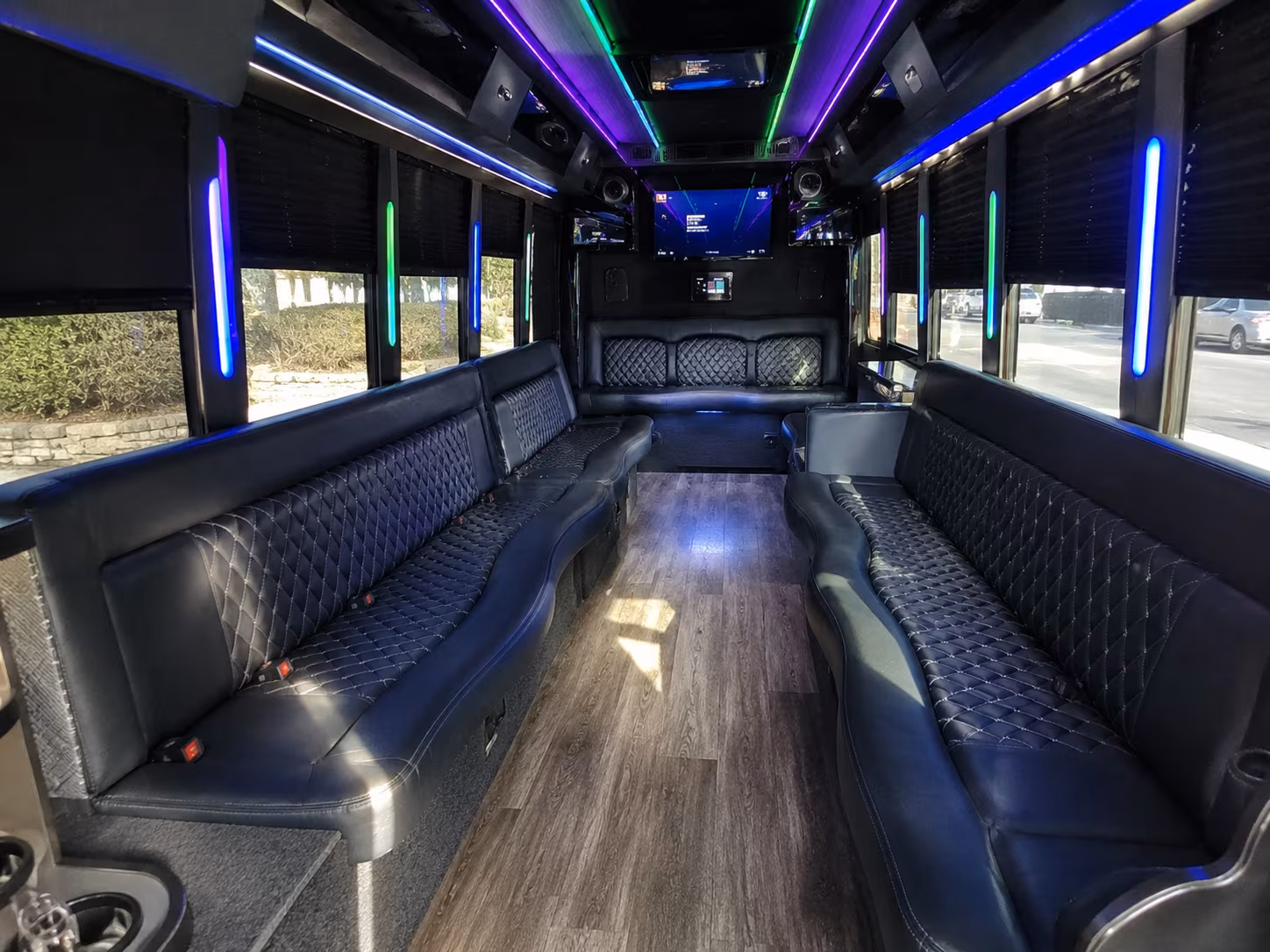 doral 15 passenger party bus interior