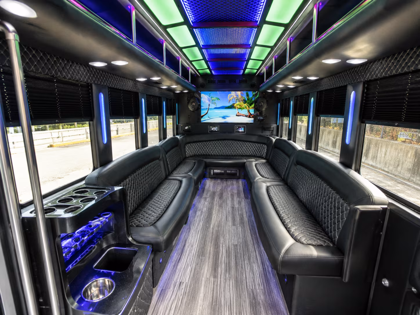 doral 18 passenger party bus inside