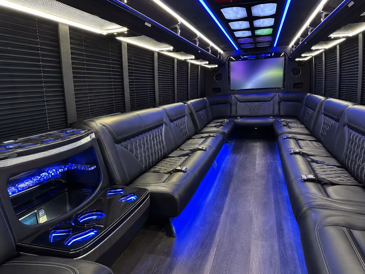 doral 20 passenger party bus inside