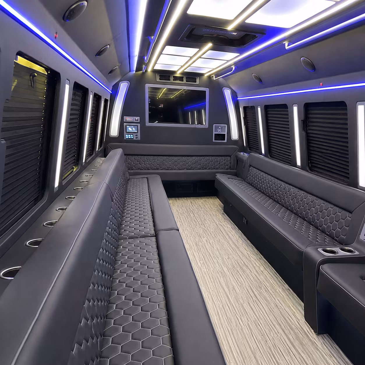 doral 40 passenger party bus inside
